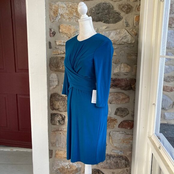NWT Eliza J Faux Wrap Ruched Jersey Sheath Midi Dress $118 Womens 6 - Picture 7 of 12